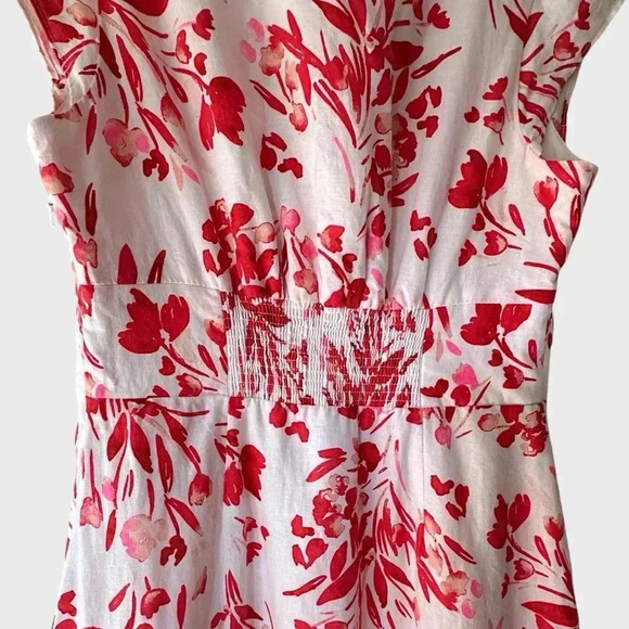 BANANA REPUBLIC NWOT FLORAL LINEN COTTON RUFFLE SLEEVE DRESS | SIZE: 4 - Picture 7 of 10